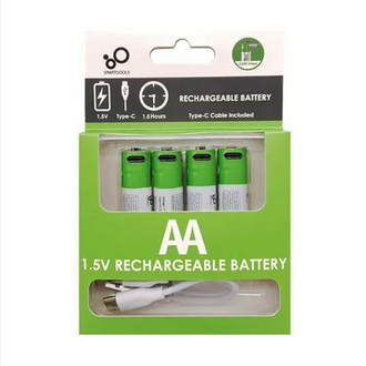 Smartoools 1.5V Type-C Rechargeable Batteries AA (4-Pack) With Type-C Cable